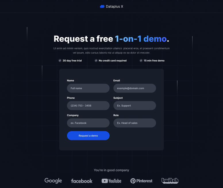 Request A Demo - Dataplus X Webflow Template